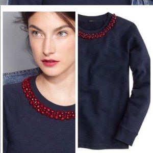 J. CREW Navy Sweatshirt with Burgundy Jewel Collar - Size XL